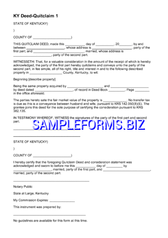 Kentucky Quitclaim Deed Form pdf free
